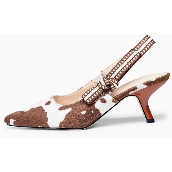 Women's Brown Bowknot Knitted Slip On Slingback Kitten Heels Pointed Toe - Picture 2 of 4